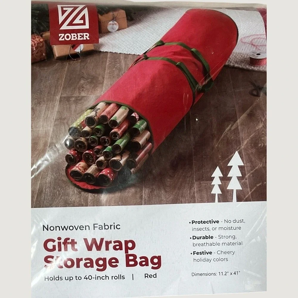 Gift Wrap Roll Red Storage Bags Set Of 2 Zipper Closure Protective Festive